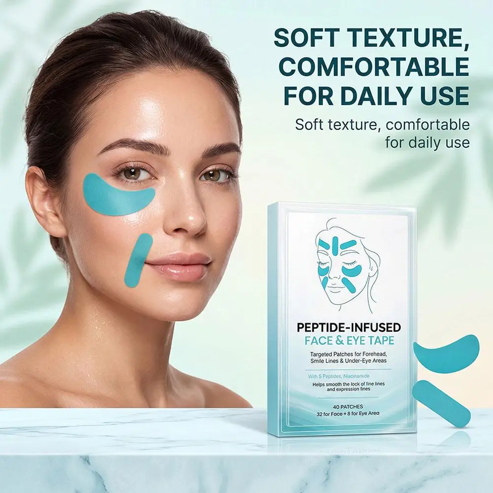 40pcs Peptide-Infused Face & Eye Tape Sticker Moisturizing and hydrating Peptide Facial Tape Lifting Skin Care Tool