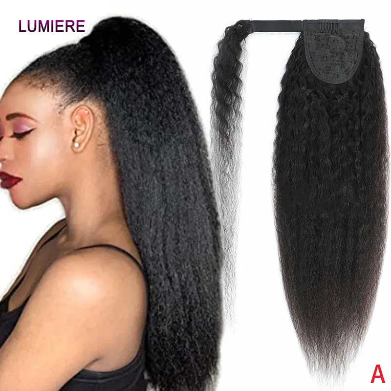 

Бразильские натуральные волосы Remy для наращивания, 16-26 дюймов, накладной хвост-пони на завязках с клипсой, тип «волшебный хвост»