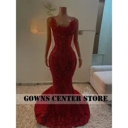 Red Beading Sequin Crystal Diamond Prom Dress 2026 For Black Girl Evening Dresses Tassel Mermiad Formal Dress Customized