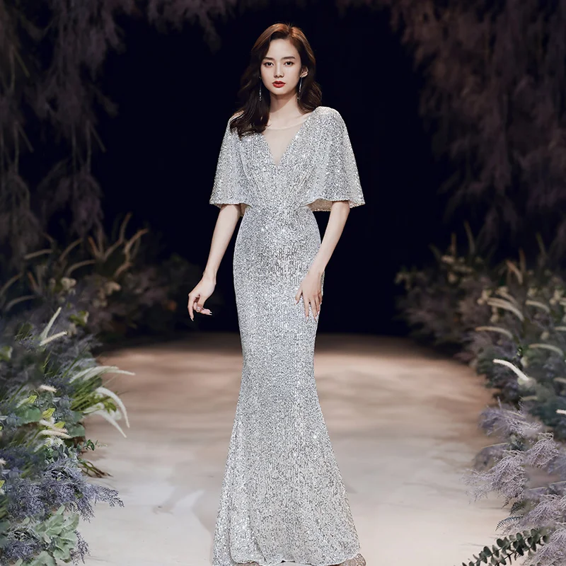 

Ele Evening Gown Women's Host New 2024 High-End Sensation Ball Glitter Fi Tail andeur Polyester Fiber Long Dr