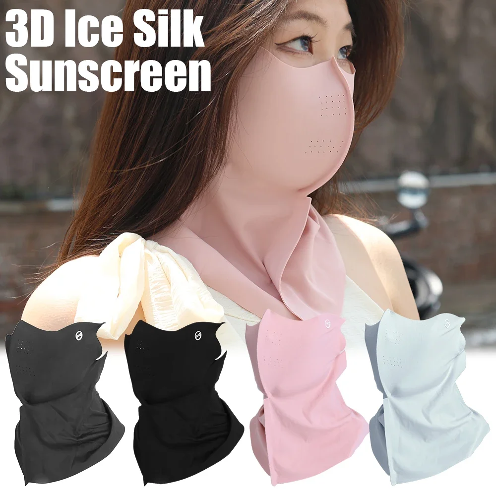 Máscaras de seda gelo 3d de verão, anti-uv, secagem rápida, cobertura facial, protetor solar, respirável, unissex, simples, proteção de pescoço, cachecol de orelha pendurado