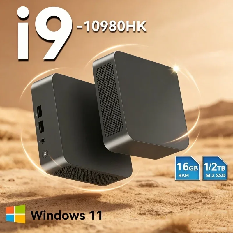 Quick Core I9 10980HK Portable Mini PC, WiFi6 BT5.2, Dual Gigabit Ports, 4K Multi Display Compact Host for Office Daily