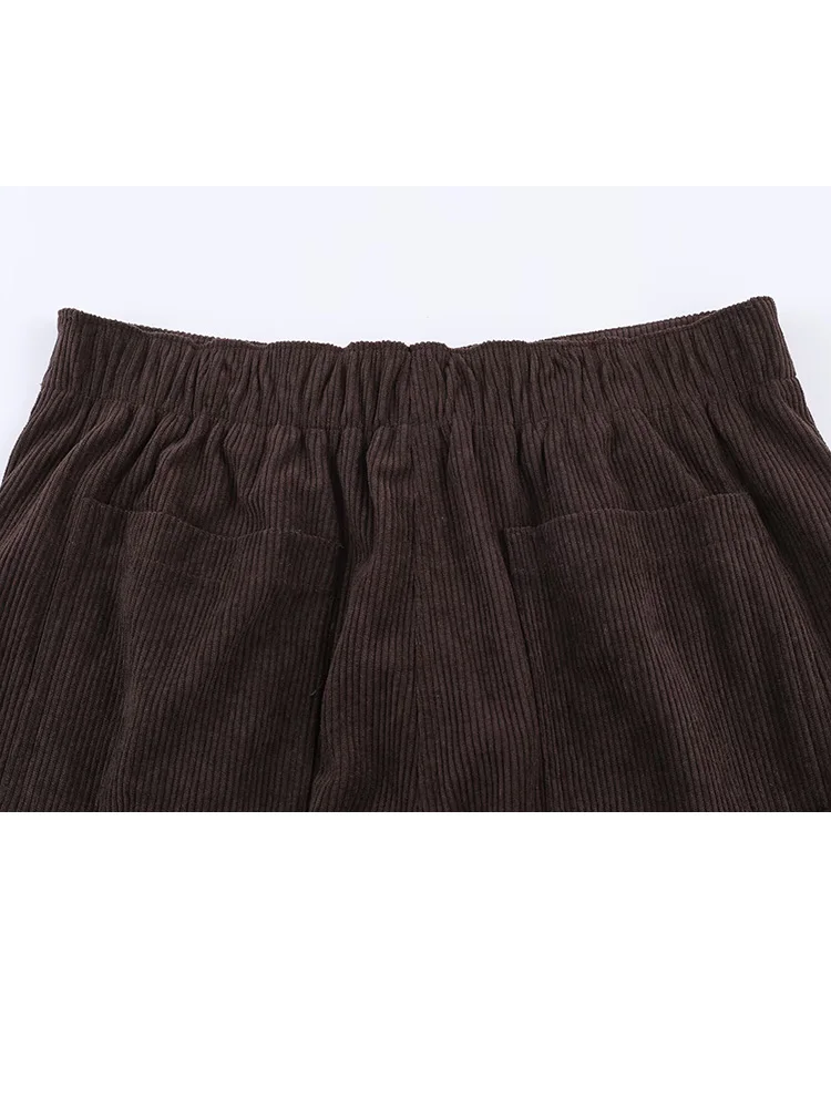 

HH Winter Women Fashion Corduroy Lapel Single-Breasted Long-Sleeved Suit Jacket+Mid-Waist Pockets Zipper Wide-leg Pants Suit