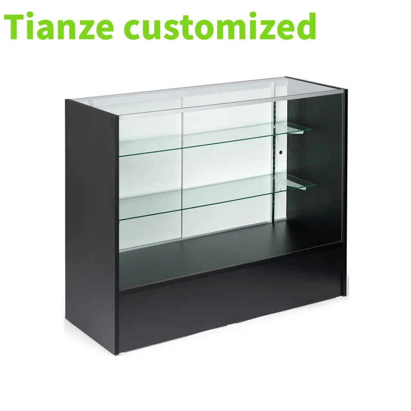 

(Customized) hot sale glass display showcase with LED light jewelry wooden display smoke retail shop tempered glass cab