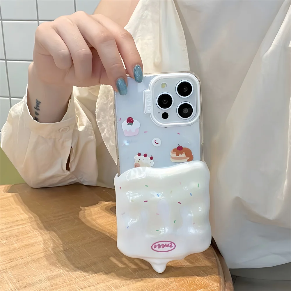 Korean Cute Cake Melt Ice Cream Phone Case For iPhone 15 Pro 12 14 13 Pro Max Cover Silicone Shockproof Protective Cases Funda