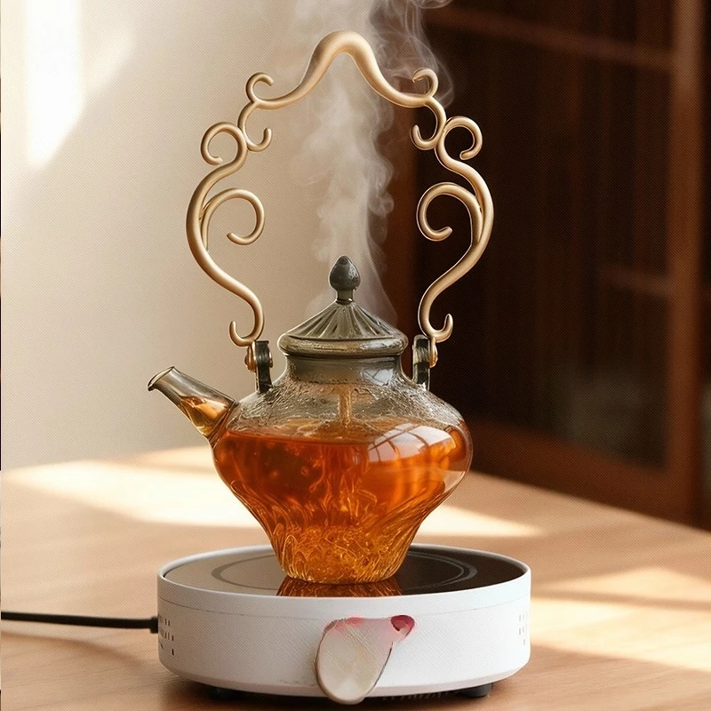 High temperature resistant glass open bubble boiling flower teapot electric ceramic stove kettle household tea set