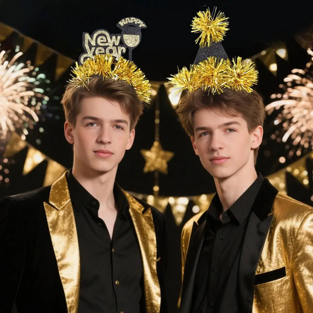 Opaska na głowę na Nowy Rok 2026 z numerem, czarno-złotym wzorem z cekinami, dekorowana wstążką, rekwizyt symbolizujący jedność drużyny, Główna Lenta