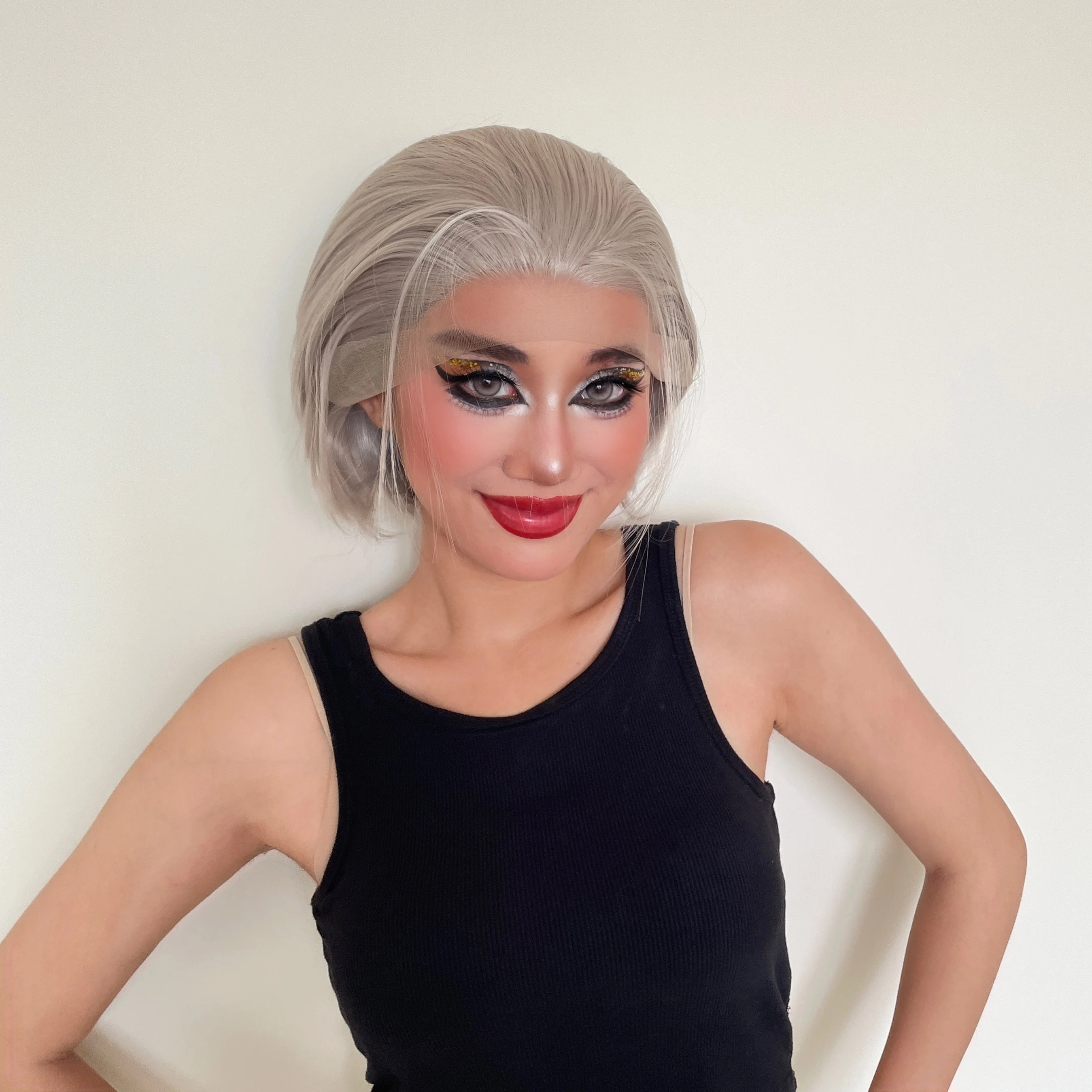 Milk Tea Grey Short Bob Cut Synthetic Wigs for Men Ash Cosplay Wig for Women Glueless 13x4 Lace Front Wig Free Part Natural 150%