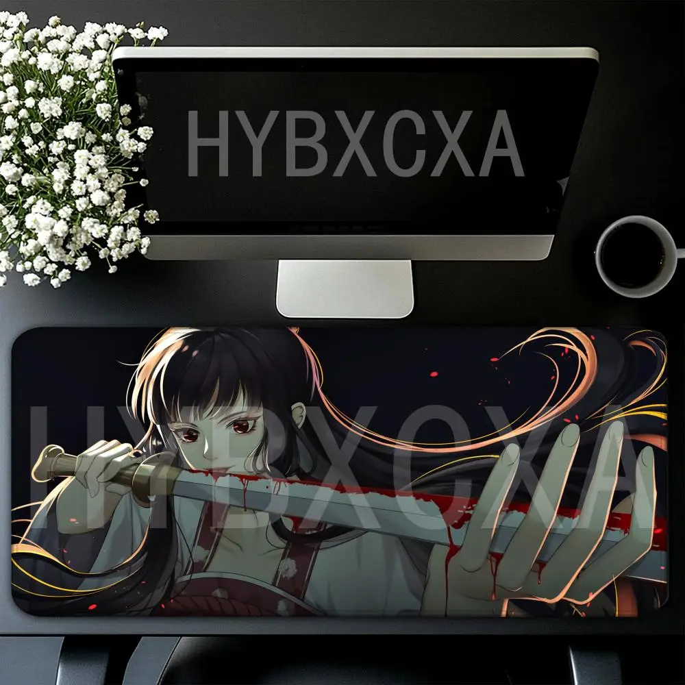 

HYBXAXC UAnime Samurai Girl Blood Sword Mouse Pad Non-Slip Rubber Desk Mat for Gaming Office Mousepad with Stitched Edges