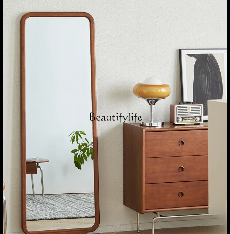 

Nordic Solid Wood Floor Full-Length Mirror Simple Wall-Mounted Natural Wood Style Large Mirror