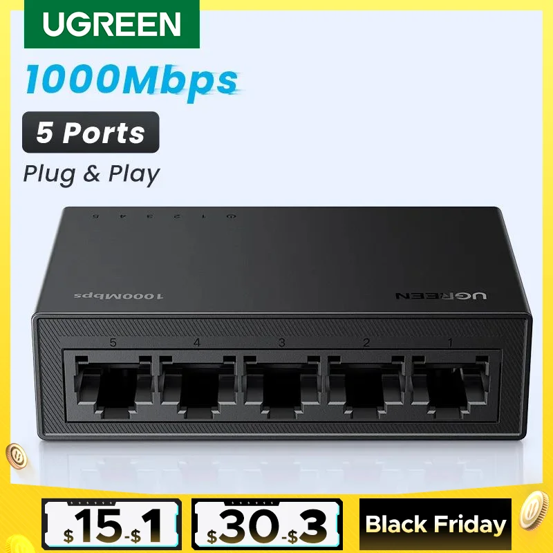 Ugreen switch ethernet 1000mbps mini extensão de rede 5/8 portas todos os gigabit para roteador lan hub completo/meio duplex plug and play