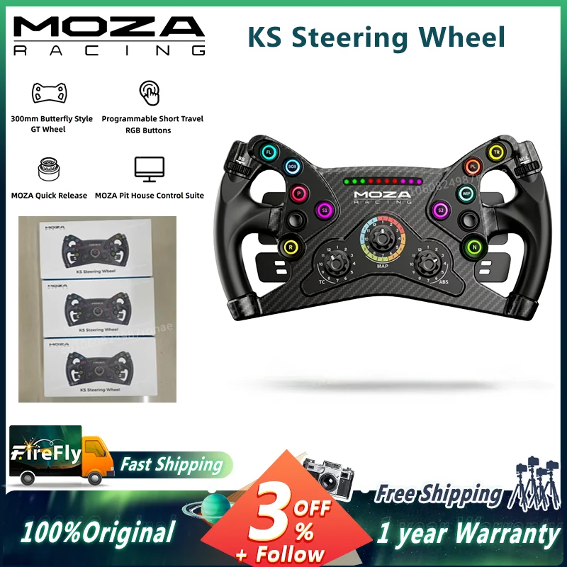 MOZA Racing KS Steering Wheel 300mm Butterfly Style GT Wheel With Programmable Short Travel RGB Buttons