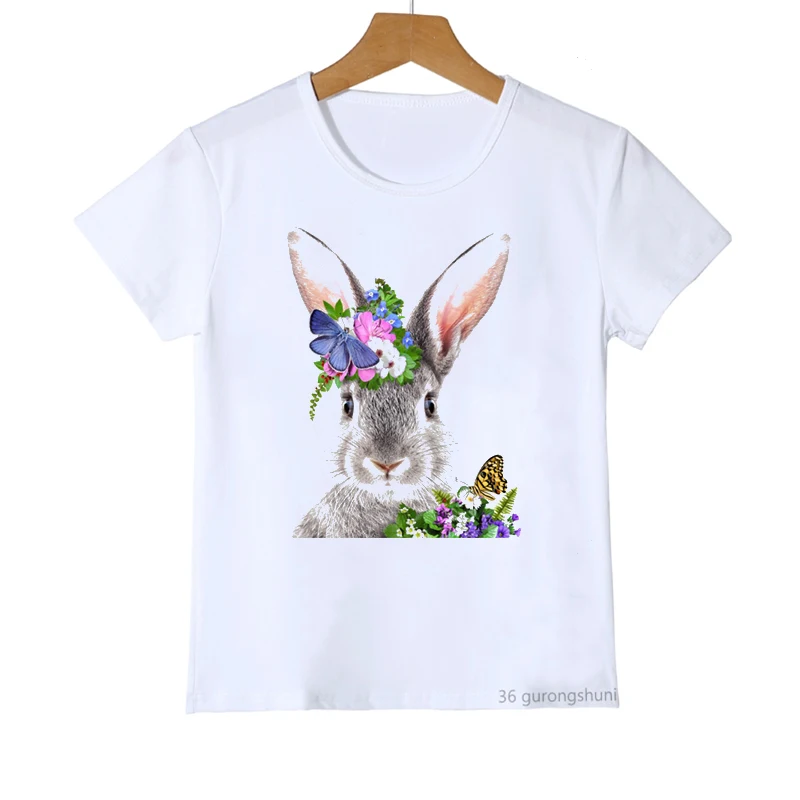 Kawaii Girls T-Shirts Watercolor Flowers Animal Rabbit Cat Deer Koala Print Children'S Clothing T Shirt Fashion Baby Tshirt Tops