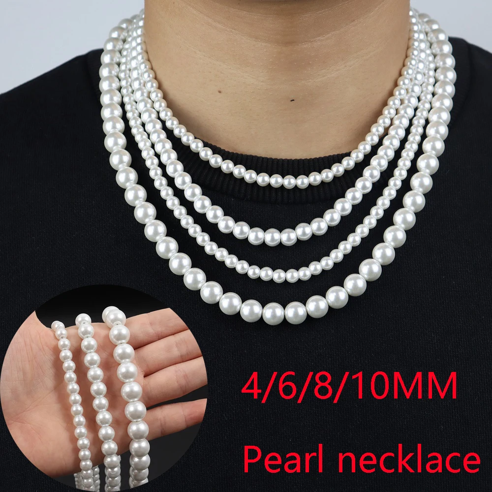 New Trendy Imitation Pearl Necklace Men Temperament Simple Handmade Strand Bead Necklace For Women Jewelry Gift Pearl Necklace