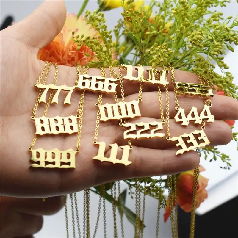Edelstahl-Engelszahl-Glückszahlen-Halsketten 111 222 333 444 555 777 888 999 666 000 Damen-Anhänger-Halskette Schmuck