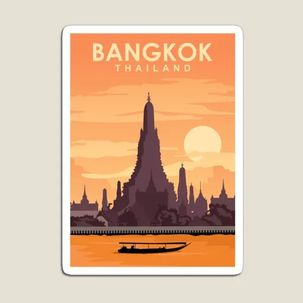 Bangkok Travel Poster Art Print  Magnet Funny Holder Colorful Cute Kids Stickers Toy Children Refrigerator Magnetic Decor  Baby