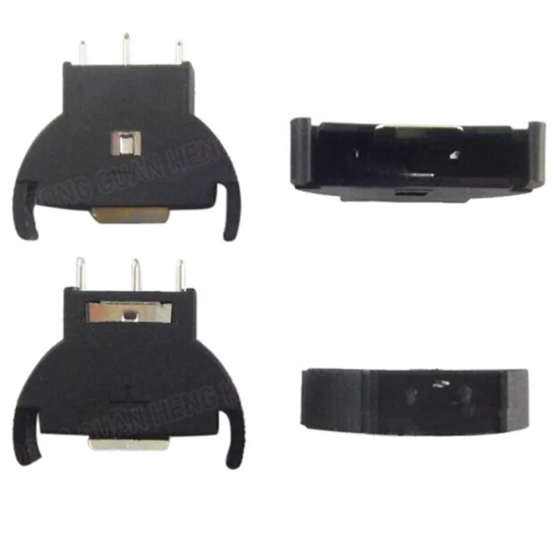 BS-5 CR2032 Battery Holder Black Semicircle Pin Vertical Mount with Cover for Motherboard Scales Remote Control DIY Projects