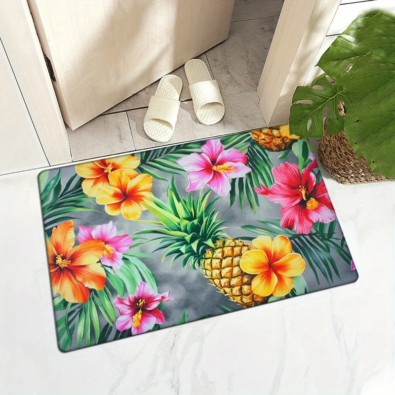 Pineapple and floral design Flannel-printed floor mats has a non-slip function is suitable entrances bathroom welcome carpets