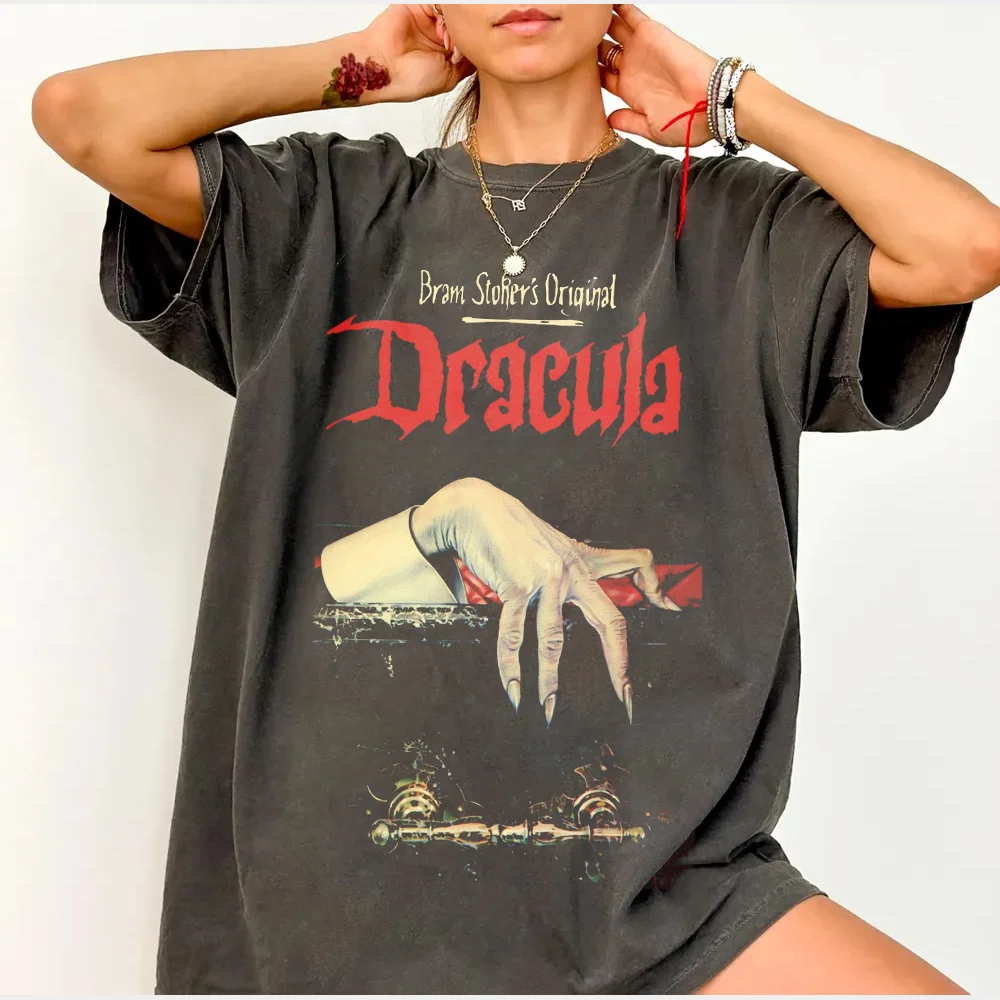 Hip-Hop Style Print T-Shirt with Dracula Theme Unisex Crew Neck Short-sleeved Retro Street Y2K Casual Fashion Tops Clothing Tees