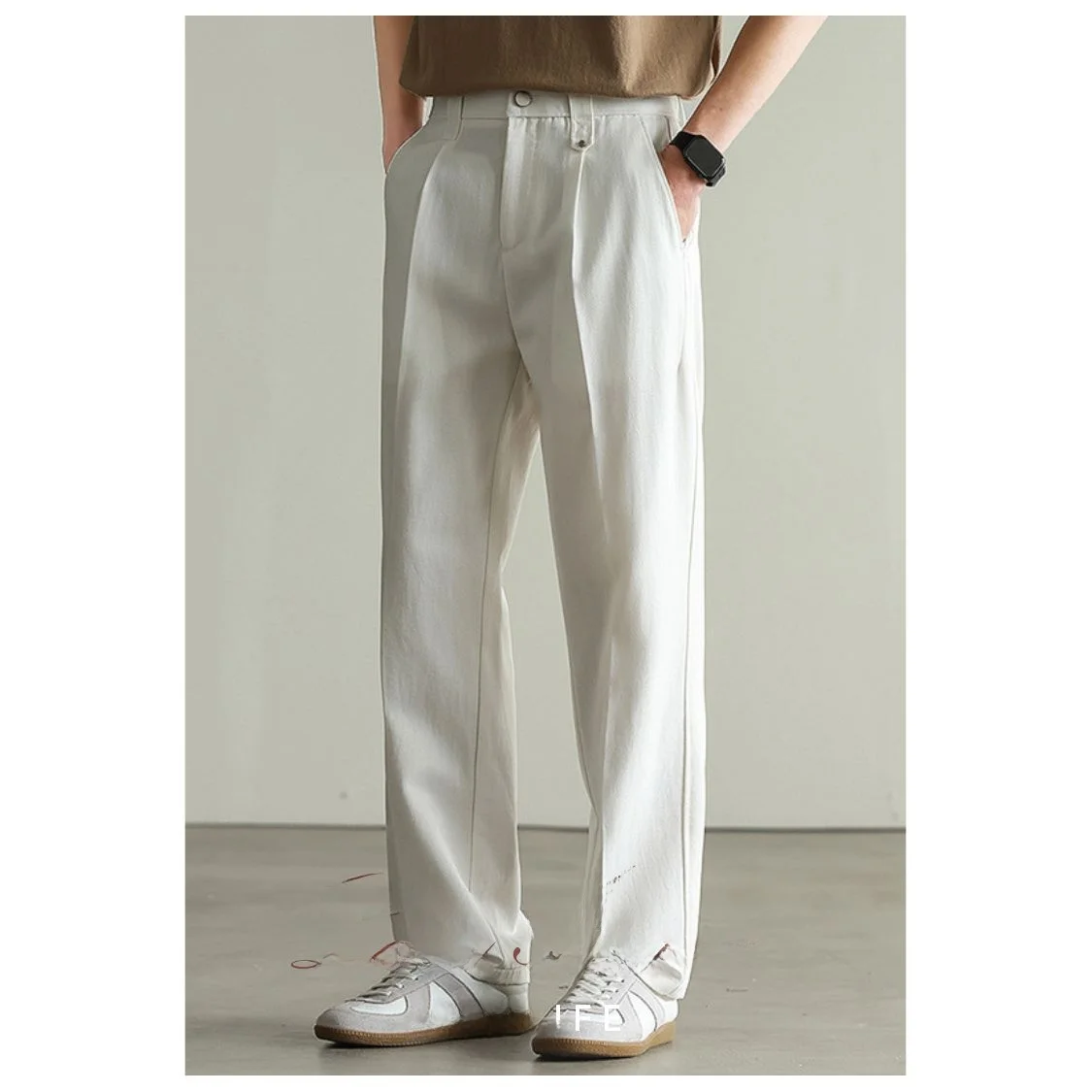 Men's Casual  Cotton Pants Spring 2026 Loose Wide Leg Drapey Texture Slanting Weave Comfortable Classic Style Spring Ne...
