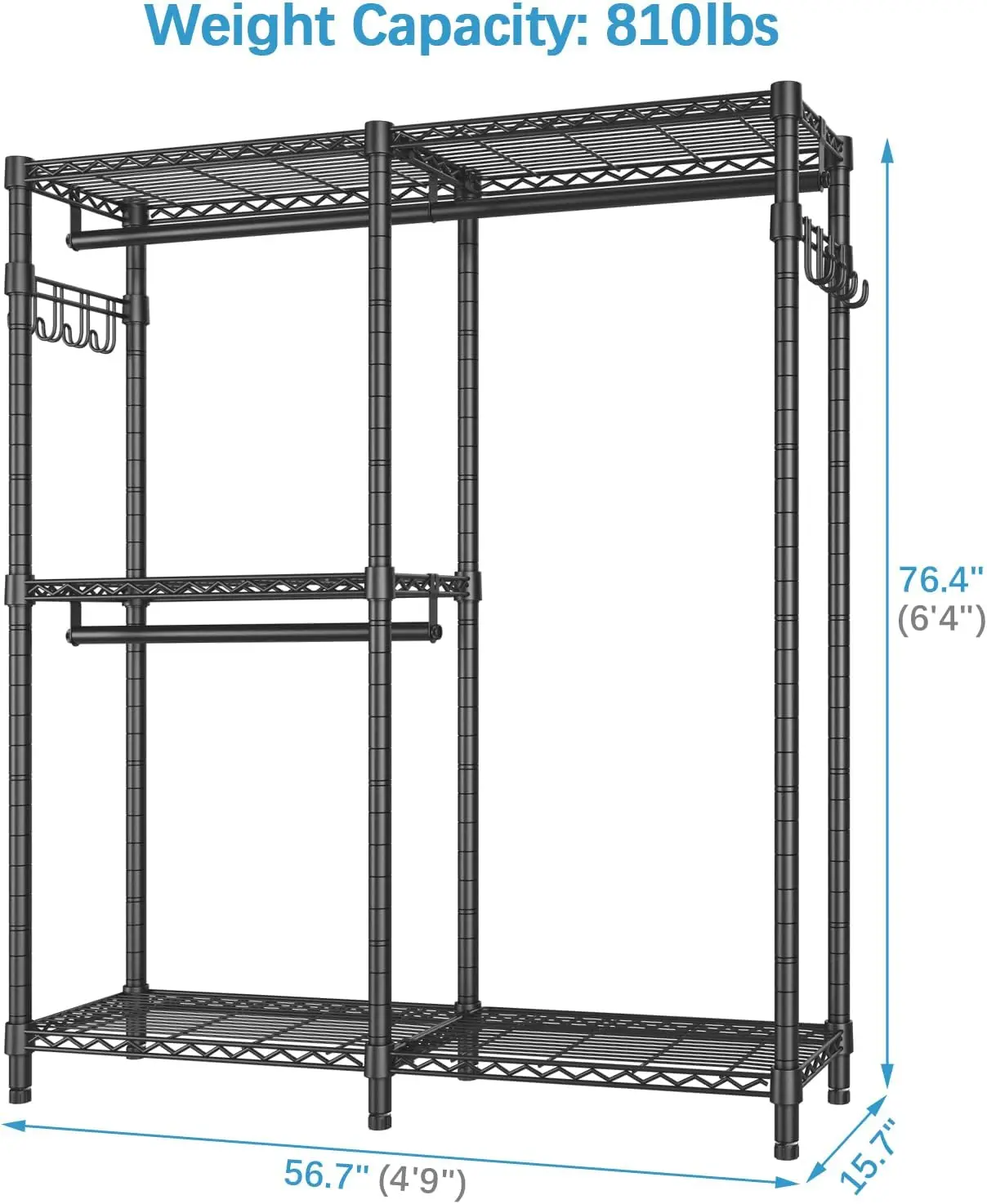 Rack de vestuário v4s para pendurar roupas, sistema de armazenamento de armário portátil com prateleiras ajustáveis, rack de roupas resistente, guarda de metal