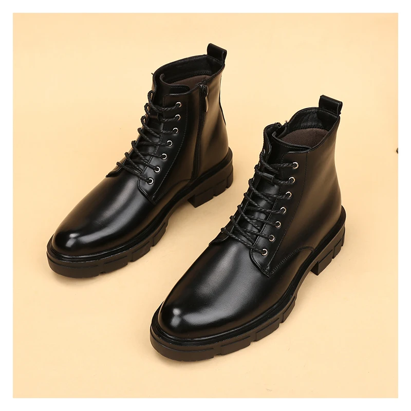men's casual autumn winter boots lace-up original leather shoes tooling work boot outdoors cowboy platform ankle botas masculina