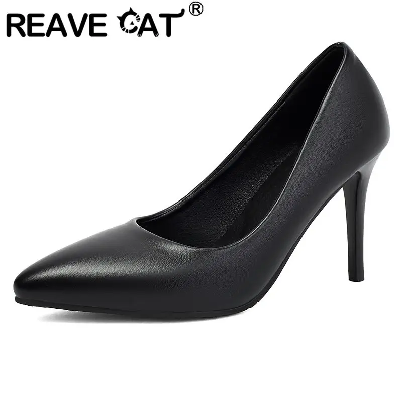 

Туфли-лодочки REAVE CAT черные, сексуальные, офисные, с острым носком, на шпильке 9 см, без застежки, большие размеры 43, 44, 45, 46, для свиданий и вечеринок
