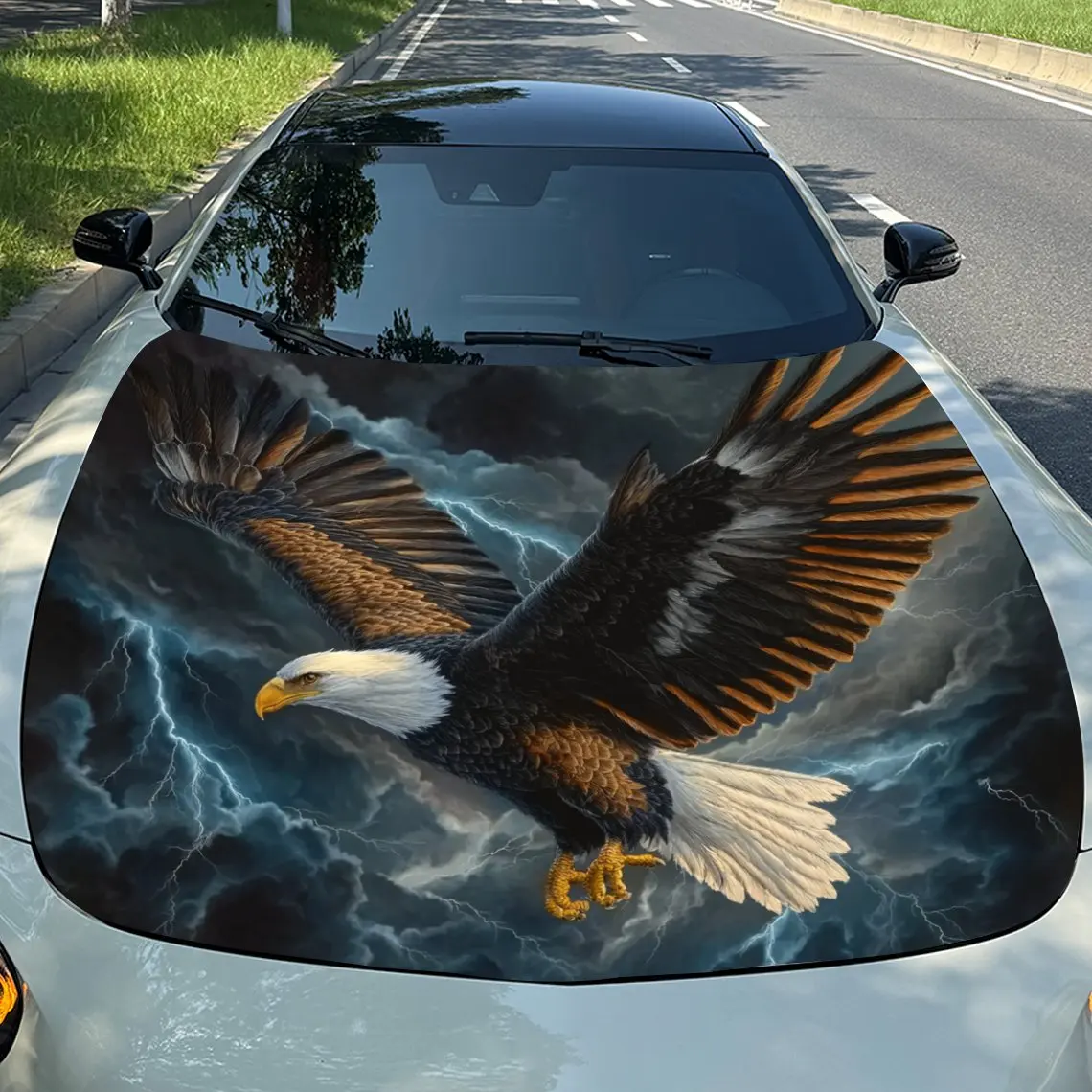 

Eagles Flying In Thunderstorms Car Hood Decal Sticker - Durable Vinyl Wrap For Cars, Trucks, SUVs - Weather-Resistant Protective
