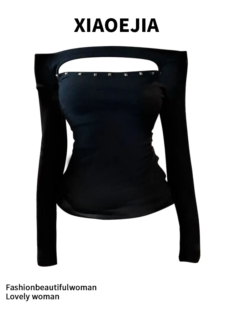 

Женская черная готическая футболка Harajuku Y2k, футболки, топ, винтажные эстетические асимметричные футболки с длинными рукавами, одежда больших размеров в стиле эмо 2000-х годов