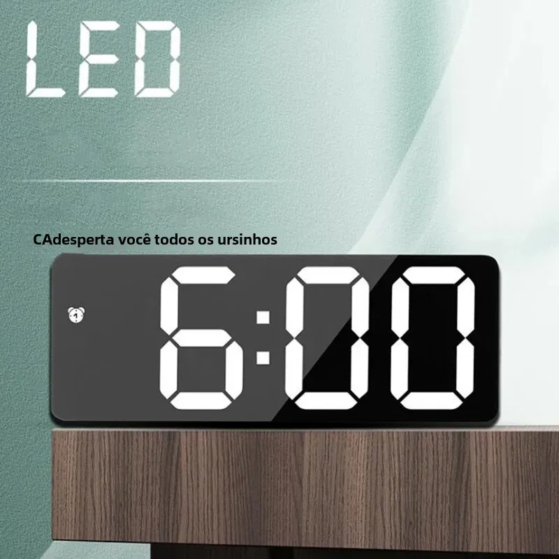 Acrílico/espelho despertador digital controle de voz snooze modo noturno relógio de mesa 12/24h função anti-despirro relógio eletrônico led