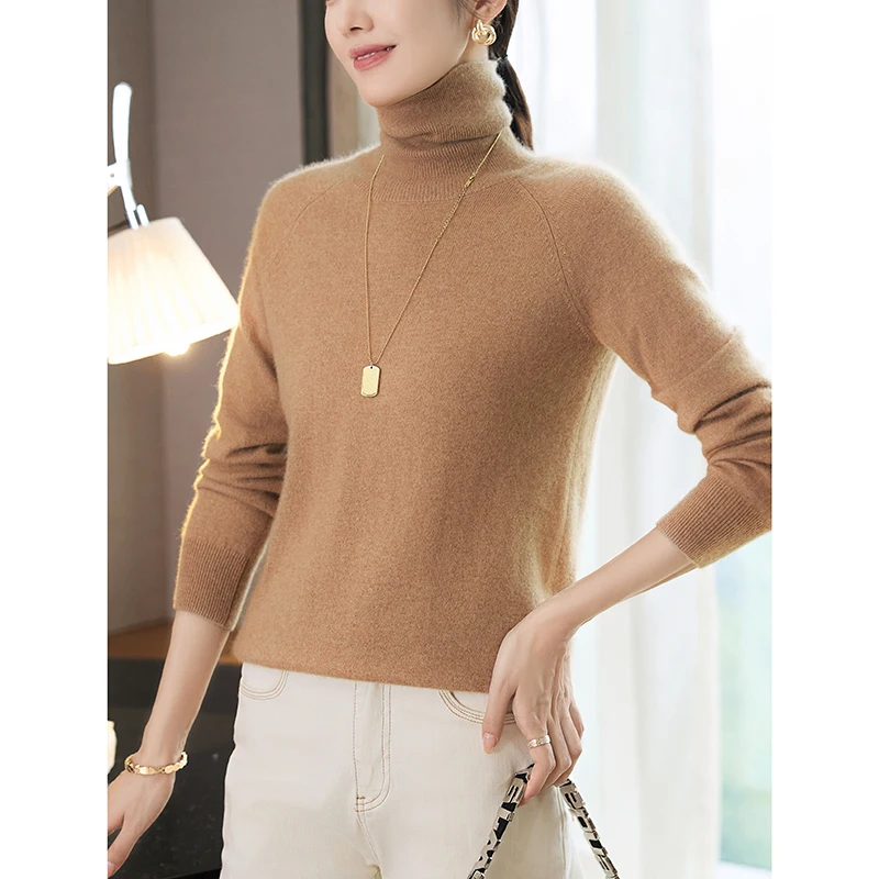 عالية الجودة سلحفاة الرقبة 100% الكشمير السيدات طويلة الأكمام البلوز لينة متماسكة في الخريف والشتاء 2025 ملابس نسائية جديدة