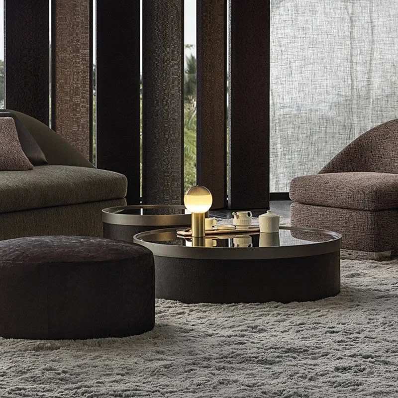 Light luxury living room household natural marble high and low size combination glass surface round few