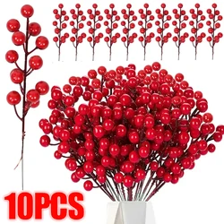 10 Pcs Christmas Artificial Berries Fake Holly Berry Flower Stamen Bouquet DIY Christma Wreath Xmas New Year Gifts Table Decor