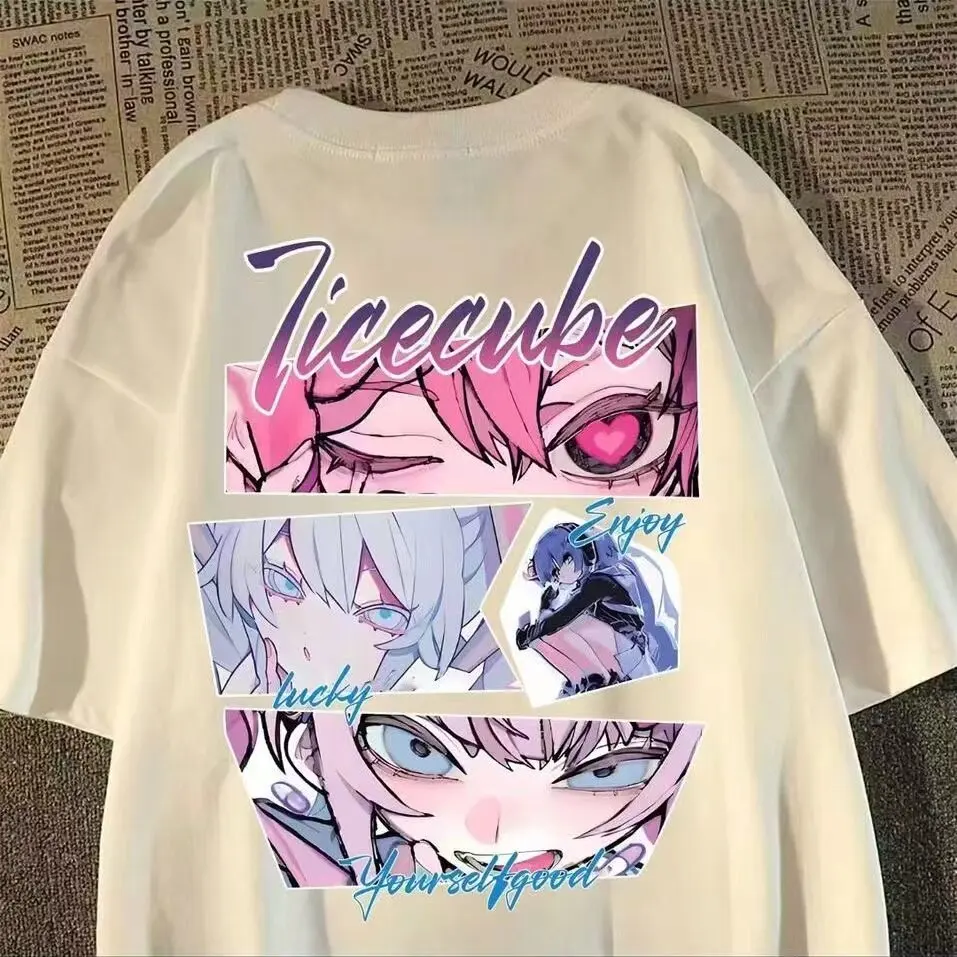 

100% Cotton Summer Japanese-Style Streetwear Instagram-Ready Anime Girl Print Couple Short-Sleeve T-Shirts for Men and Women