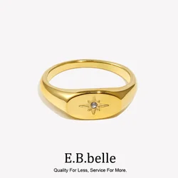 E.B.belle New Waterproof Stainless Steel Oval Face 3A Zircon Paved Star Ring Water Resistant 18K Gold Plated Rings For Lady