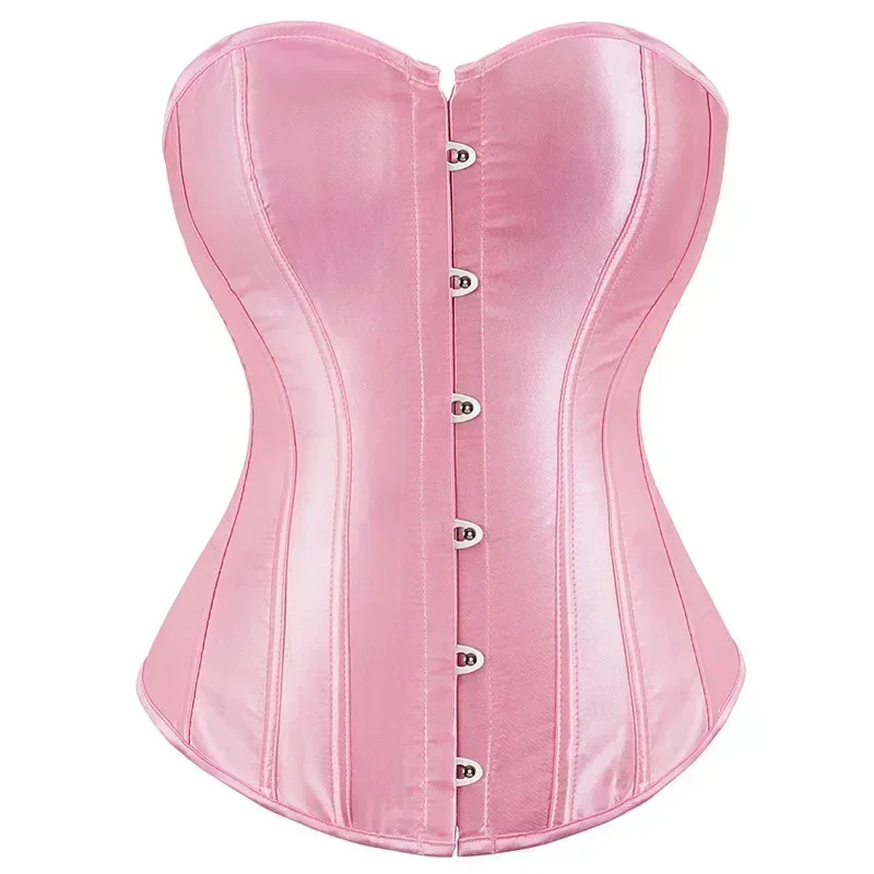 Women Satin Overbust Corset Corselet Waist Bustier Top Black Purple Pink Brown Blue White Red