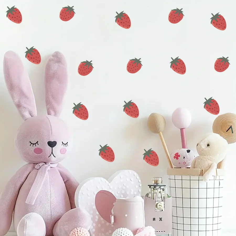 Cartoon Strawberry Wall Decals Self Adhesive Removable for Girl Bedroom Sweet Aesthetic Room Decor
