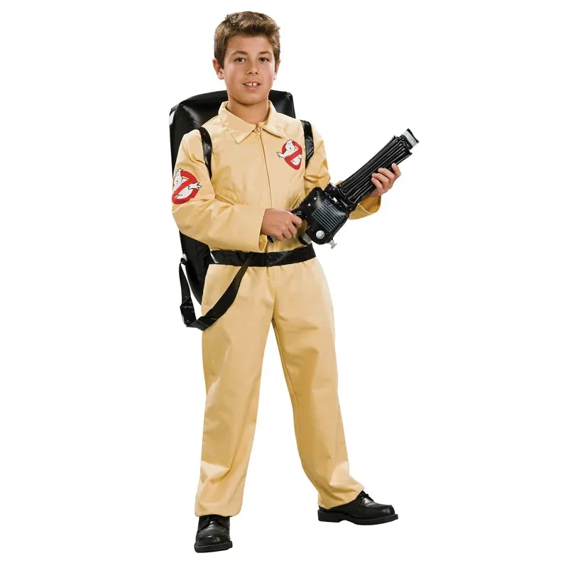 Deluxe Ghostbusters Costuems with Backpack for Man and Boys Fashion &Chic Adults and Kids Tv&Movie Cosplay Beige Jumpsuit