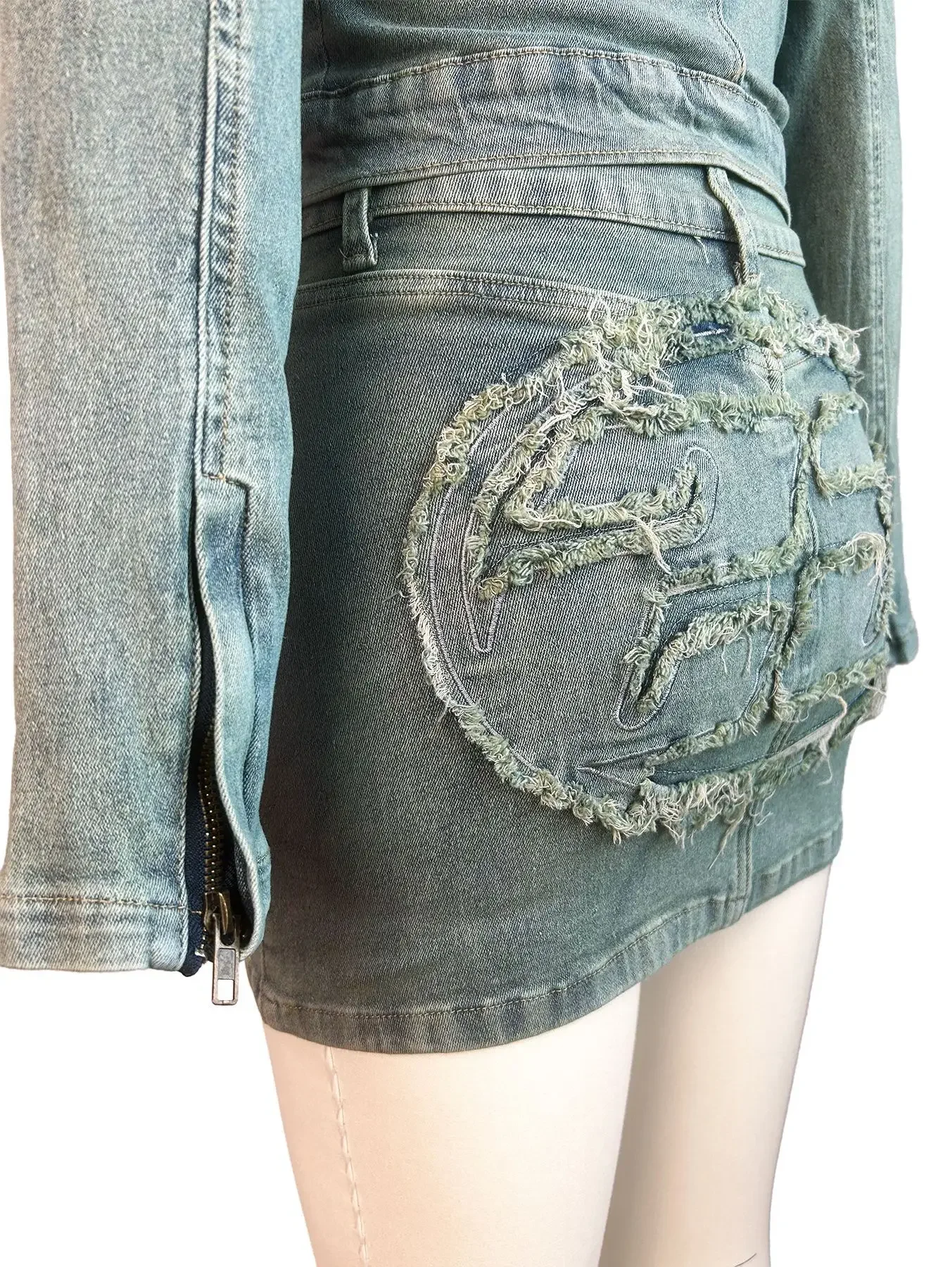 Vrouwen Rok Sets Tweedelige Denim Jas Rits Stand Kraag Top Midi Taille Mini Rokken Zakken Slim Fit Lady High Street