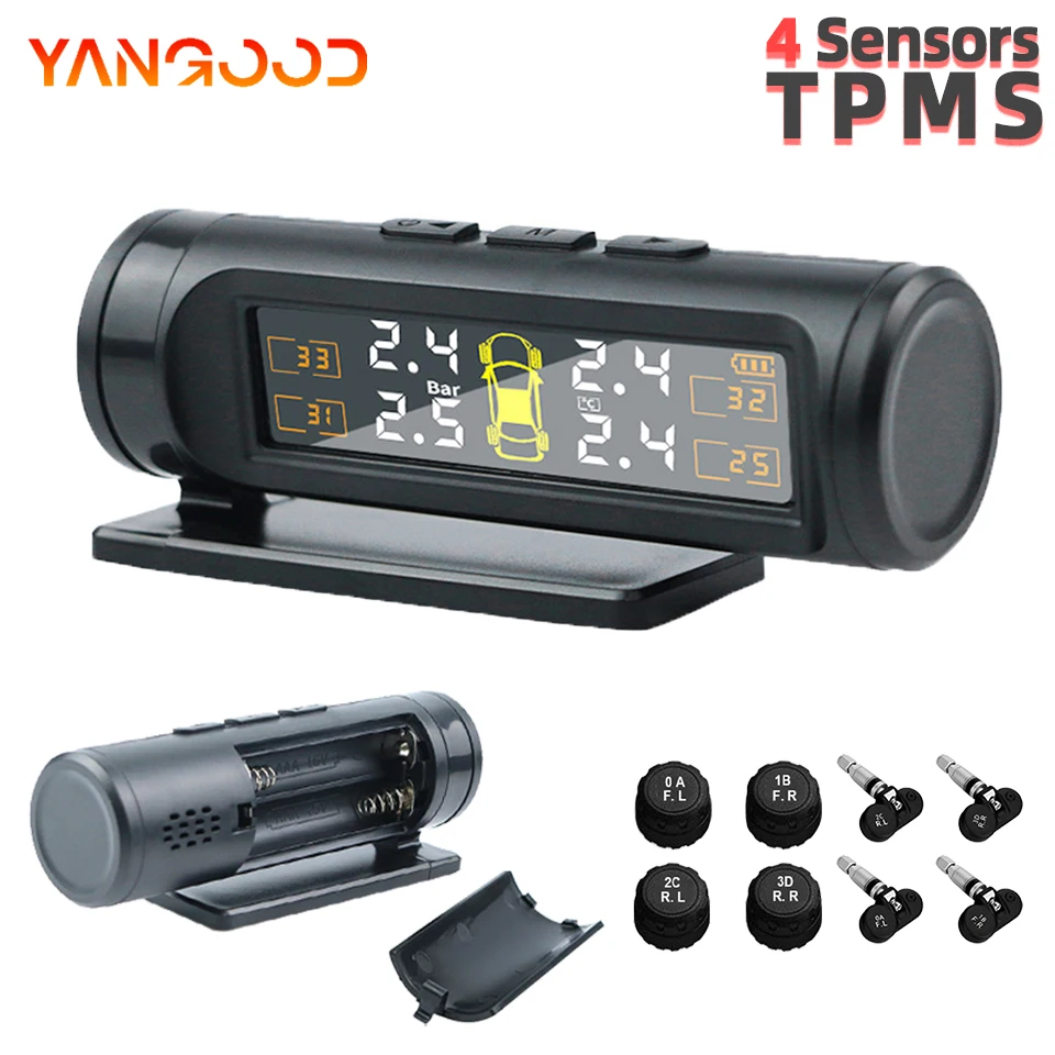 Yangood TPMS Alarma de monitoreo de presión de neumáticos Monitoreo en tiempo real Pantalla con precisión Alarmas de seguridad Fácil instalación