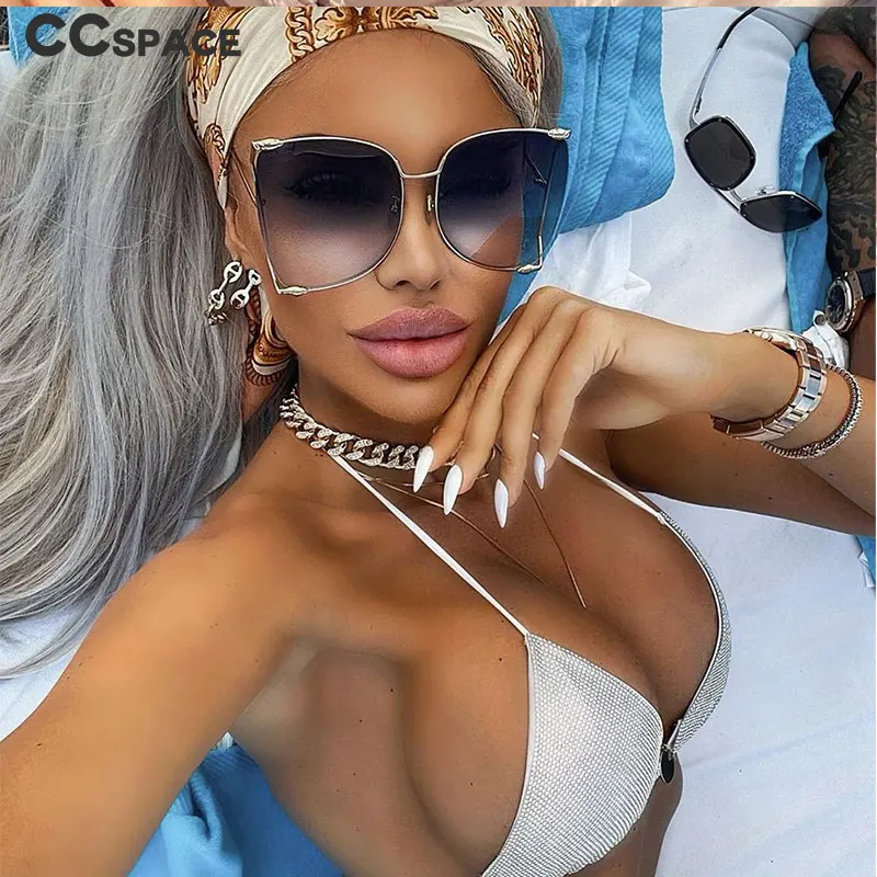 45476 Oversize Square Sunglasses Women Metal Frame Fashion Luxury Hollow Frame Brand Sunglasses Female Gradient Shades