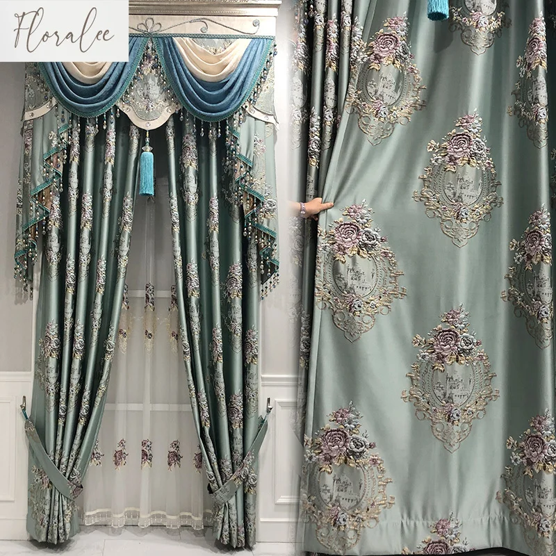 

Custom Size！！European Style Jacquard Modern Simple Luxury Atmospheric Thickened Blackout Curtains for Living Dining Room Bedroom