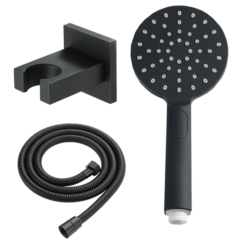 Three-Function Black Hand Held Shower Head Wall Mounted Household Round ABS Shower Head With Hose And Shower Holder