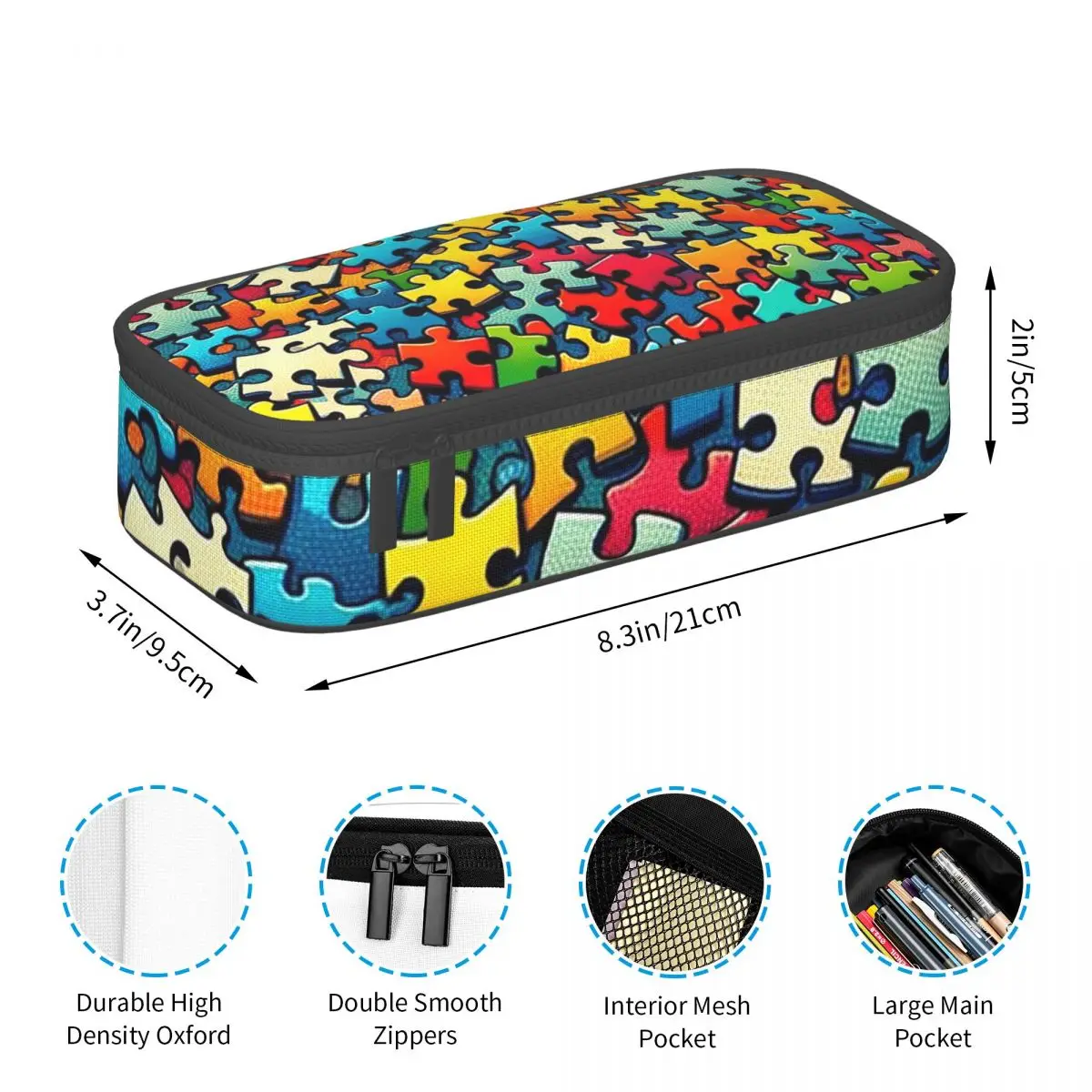 Autism Awareness Colorful Puzzle Piece Print Pencil Cases Pencil Pouch Storage Stationery Supplies Pen Box Pencil Bag for Kids