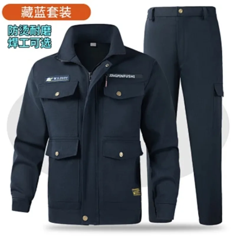 Men Spring Autumn Cotton Work Pants Thick Heat Resistant Wear Resistant Cargo Trousers for Welding Construction Repair Workwear