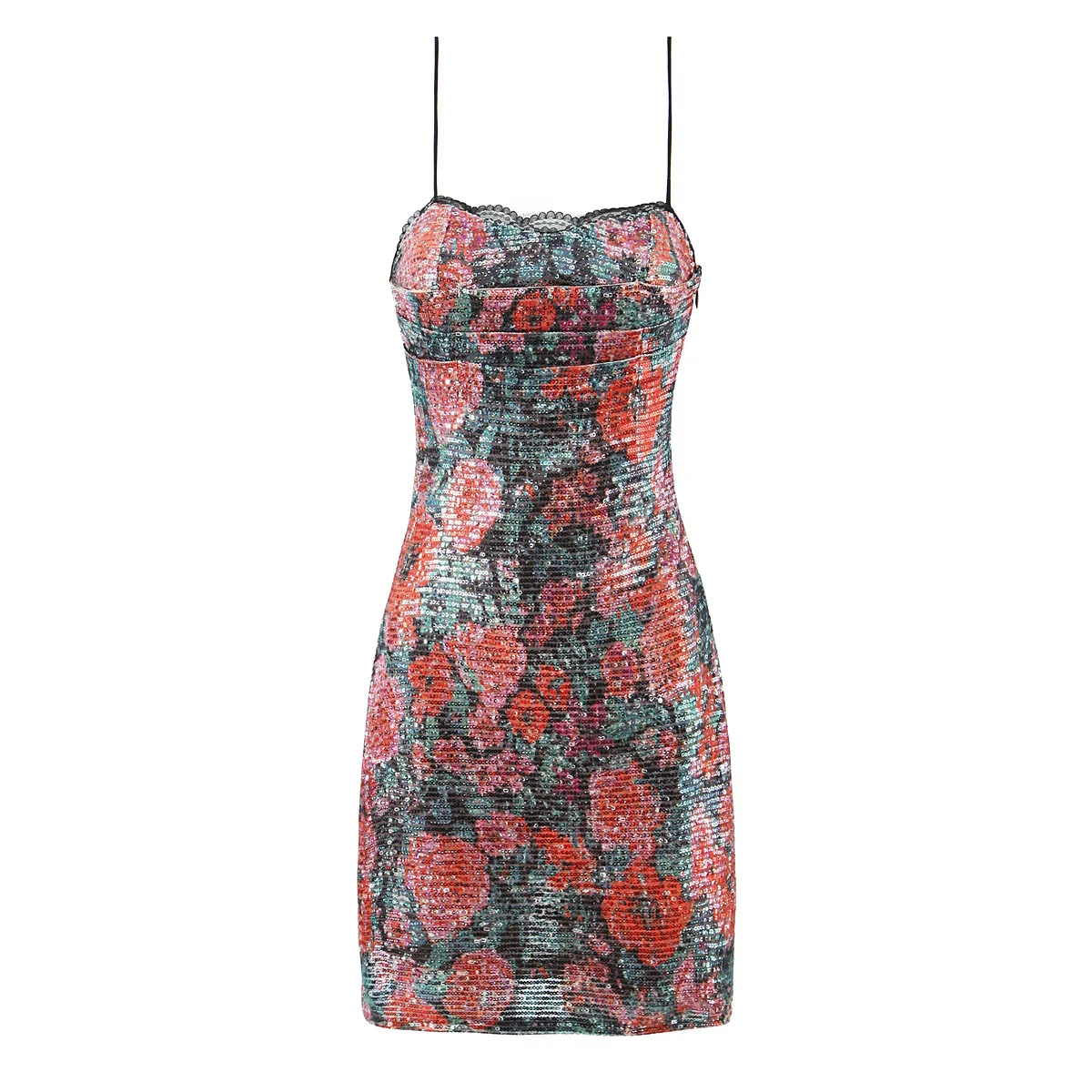 

Koreejpo Sexy Spring Summer Women Dress New European American Style Rose Glitter Slim Fit Camisole Mini Dresses