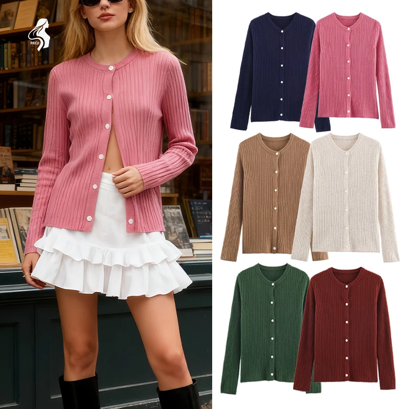 

Women's Ribbed Knit Cardigan Long Sleeve Button Down Sweater Coat 6 Colors