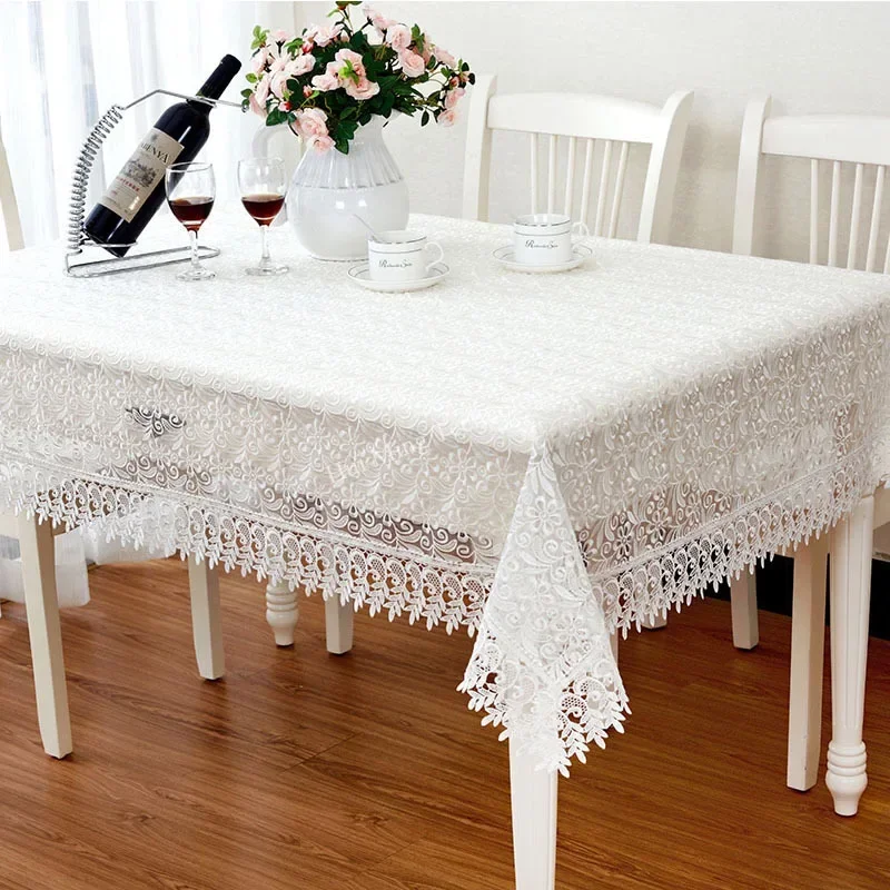 Table Cloth White Glass Yarn Lace Table Cover Hollow Out Europe Embroidered Table Dining Tablecloth Flower Romantic Coffee Cover