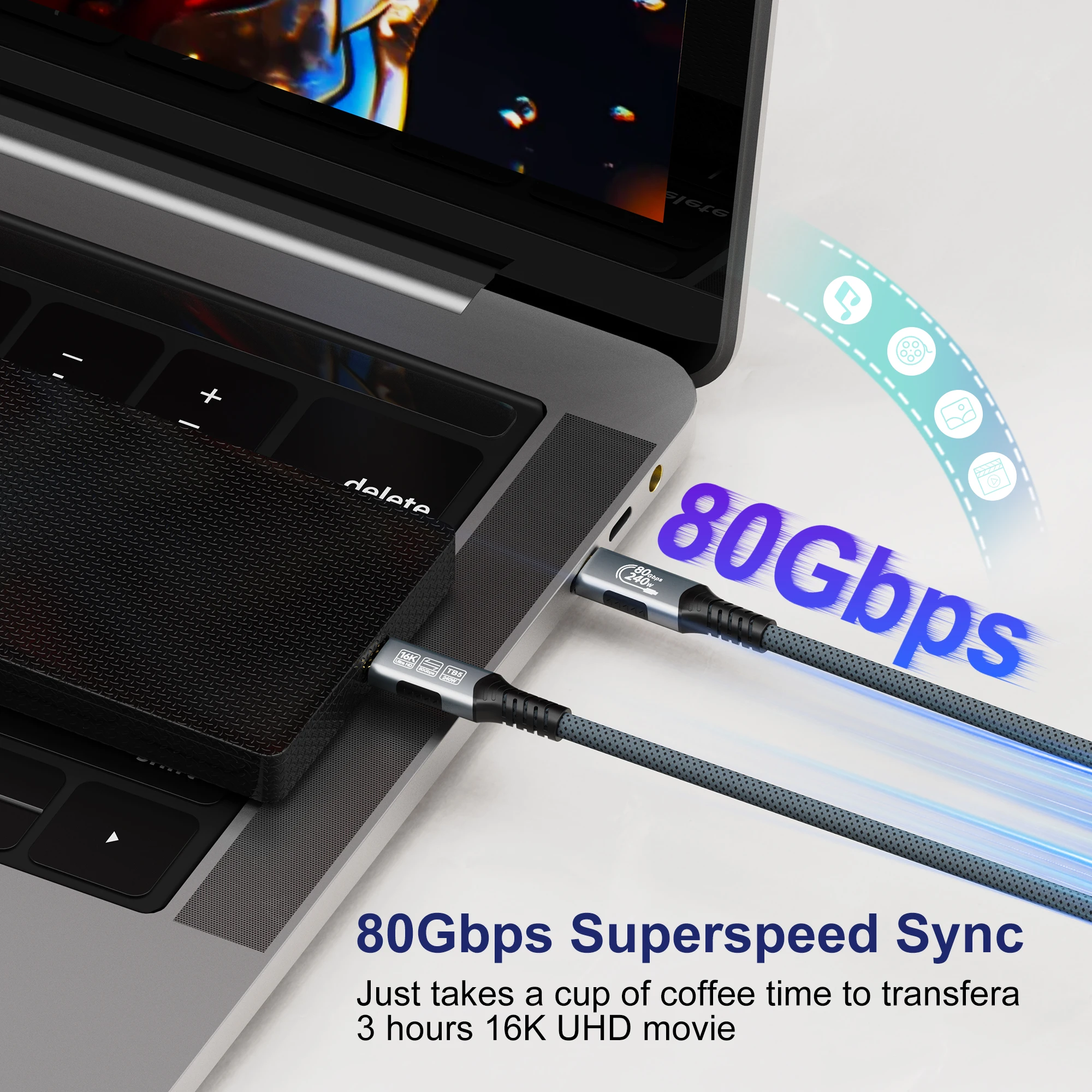 16K Type C Cable USB4 80Gbps PD240W For Thunderbolt 5 Full-featured Fast Charging Cable Thunderbolt4/3 USB C to C Data Transfer