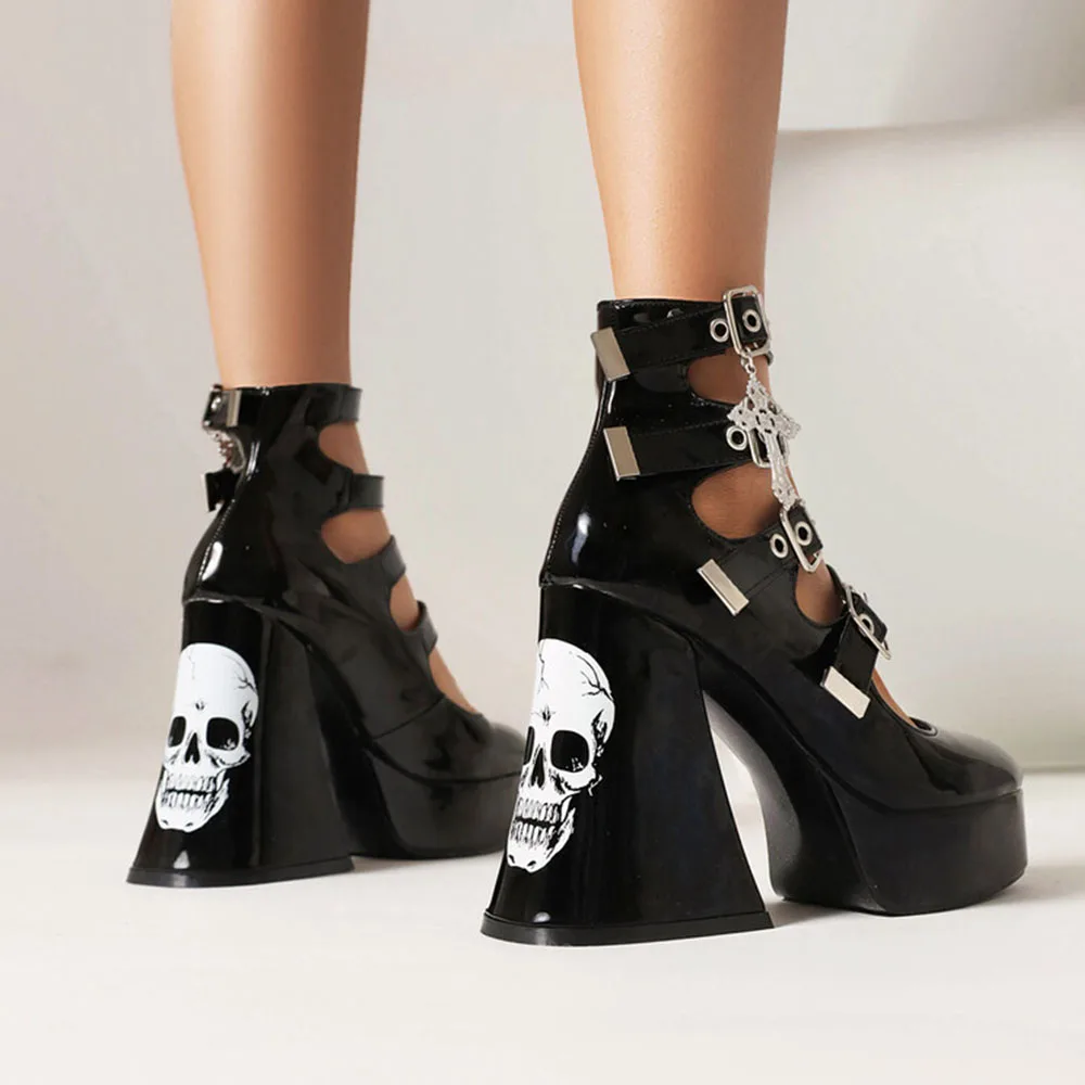 Gothic Platform Women Pumps Fashion Heart Metal Chain Super High Heels Shoes Dress Cosplay Punk Shoes Spring Sumer New In Punk